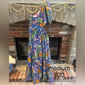dress, one shoulder and cut in waist area